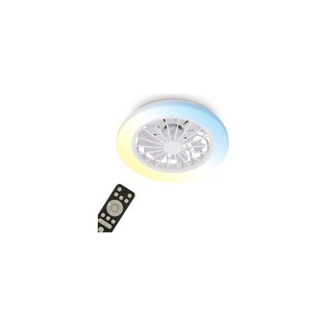 Briloner Ventilateur de plafond avec télécommande Ø38cm rond 24W 2600lm 3000K-6500K blanc chaud à blanc lumière du jour moteur DC blanc - Plafonnier chambre salon couloir (1/5)
