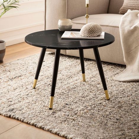 Table basse ronde 60x41 cm effet marbre noir et doré - WODI