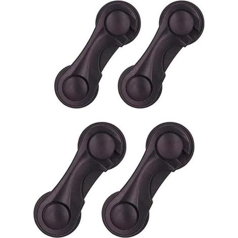 Ensemble de 4 pièces : verrou de réfrigérateur, verrou d'armoire, double verrou, verrou de porte d'armoire, convient à toutes les situations (marron).