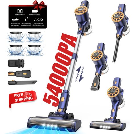Aspirateur balai sans fil 6-en-1 – 54 kPa, autonomie 50 min, écran LED, tube extensible, anti-enchevêtrement, pour sols et tapis