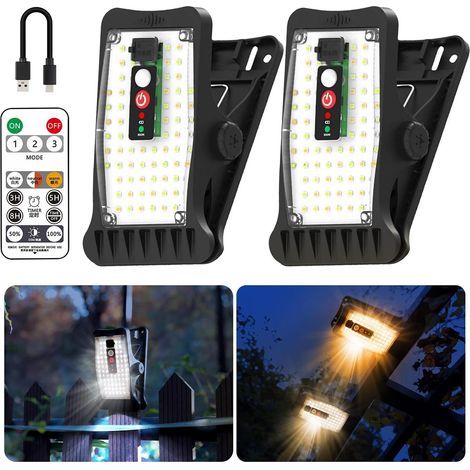 2 pièces de lampes solaires avec clip avec détecteur de mouvement, 70 LED, 3 températures de couleur, USB et télécommande (1/5)