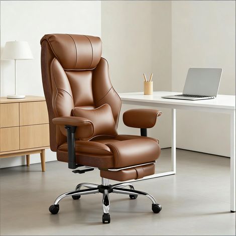 Sedie da scrivania ergonomiche con poggiapiedi, schienale inclinabile, altezza regolabile, marrone