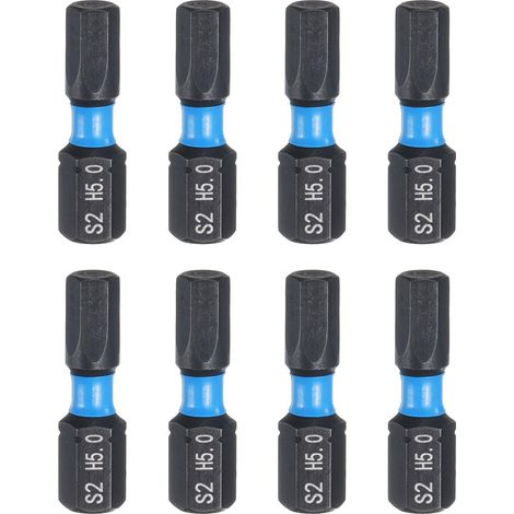8pcs H5.0 Embout de Tournevis Hexagonal 1/4" Tige Hexagonale 25mm/1" Longueur Magnétique Embouts Acier S2 Forets de Tournevis et de Perceuse Électrique (1/5)