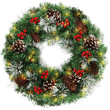 Weihnachtskranz für die Tür, künstlicher Weihnachtskranz mit Beleuchtung für die Haustür, mit Tannenzapfen, Beeren, 8 Modi und Timer, 50 LED-Lichter für die Außendekoration (45,7 cm) (1/5)
