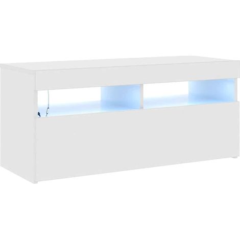 Meuble TV avec lumières LED, Étagère TV, Meuble de Salon, Blanc brillant 90x35x40 cm OIB2887E (1/5)