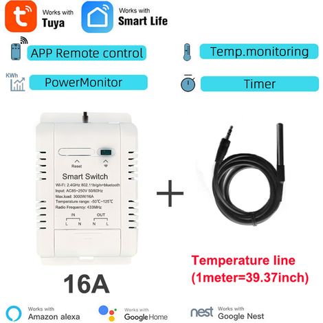 Application mobile Tuya WiFi pour disjoncteur intelligent avec mesure de température en temps réel et statistiques de consommation électrique (jour/mois/année). (1/5)