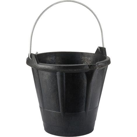 Industrieller Eimer 12 L aus widerstandsfähigem schwarzem Gummi, mit Metallgriff.