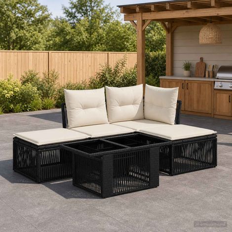 vidaXL Conjunto de sofás de jardín 5 uds. Negro ratán sintético (1/5)