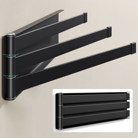 Porte-Serviettes sans Perçage Autocollant Support Mural Rotatif en Acier au Carbone Étagère Magnétique pour Machine à Laver pour Salle de Bain Étagère Douche Noir Mat 24×23,2×6 CM (1/5)