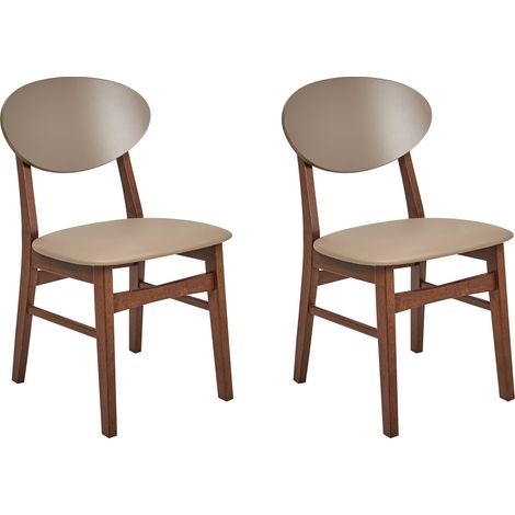 Conjunto de 2 sillas de comedor asiento de piel sintética estructura de madera oscura marrón claro Amery