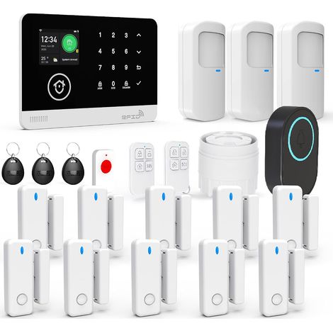 22 Pièces Système D'alarme Domestique Intelligent sans Fil WiFi/GSM avec Application, Détecteur de Mouvement, Détecteurs de Porte et de Fenêtre, Télécommandes, Sirène