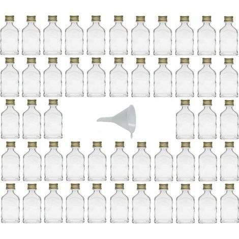 Lot de 20 ML pour 50 Mini Bouteilles en Verre avec Bouchons à vis pour Entonnoir Diamètre 5 cm (1/5)