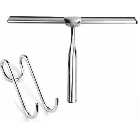 1pc Silver Stainless Steel Shower Wiper, 25cm Shower Wiper with Hook, No Drilling Required, Bathroom Wiper, Mirror, Window Cleaning, Tiles (1/3)