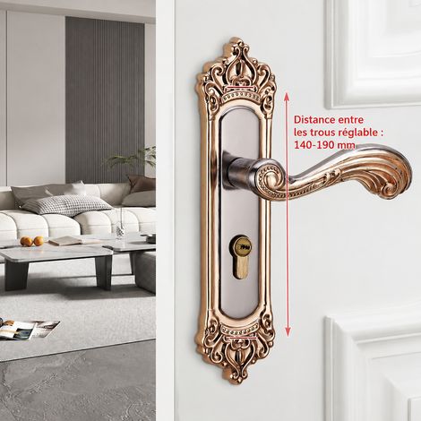 Paire de plaques de poignée pour serrure de porte intérieure, modèle H à entraxe réglable, finition titane doré, sans serrure ni cylindre, 2 kg – Livraison gratuite