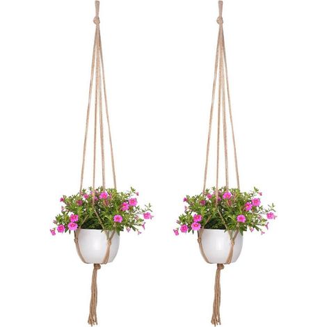 Support Plante Suspension - Corde en Jute Naturelle - Pour Pot de Fleurs 10 à 28 cm - Usage Intérieur et Extérieur - Lot de 2 (1/5)