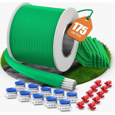 Cavo perimetrale da 175 m + 100 picchetti + 20 connettori per cavo + 10 terminali di connessione per robot tagliaerba, kit di accessori universale per cavo di ricerca, compatibile con Gardena/Worx (1/5)