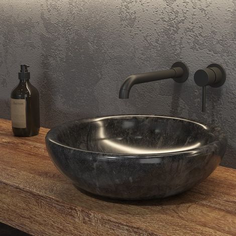 Lavabo in marmo colore nero 40cm con bordo arrotondato Litos-SC40 kamalu