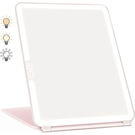 Specchio per trucco, Specchio luminoso con 72 LED, USB ricaricabile da 2000mAh, touchscreen, da viaggio (rosa) (1/4)