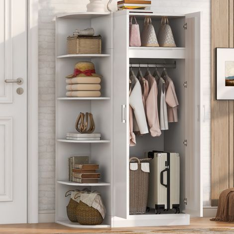 Armadio a 2 ante con ripiani e cassetti 90 x 55 x 170 cm bianco OKWISH (1/5)