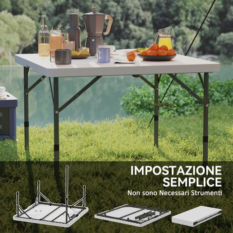 Table de camping réglable en hauteur 2 positions, HDPE et métal, pliable, 86x86x74 cm, blanc (1/5)