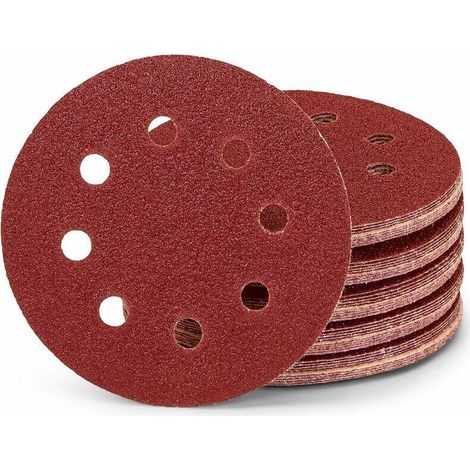 Lot de 50 disques abrasifs professionnels - 8 trous - Diamètre : 125 mm - Grain : 180 - Pour ponceuse excentrique - Feuilles abrasives - Papier abrasif (1/4)