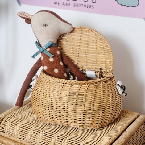 Sac à dos enfant portable, panier tressé main en osier, idéal pour camping, photo, voyage et vélo. (1/4)