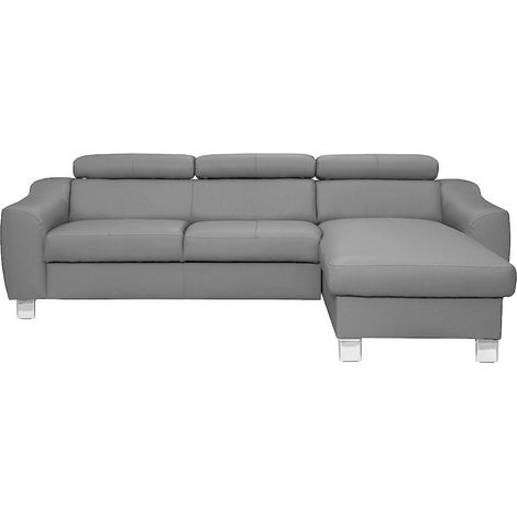 Canapé d'angle en cuir italien de luxe 5 places ASTRA, gris clair, angle droit (1/5)