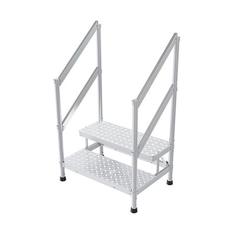 Scalino e pedana alluminio - 2 gradini - Larghezza 1.00m - Doppio corrimano - MP2-100-2GC