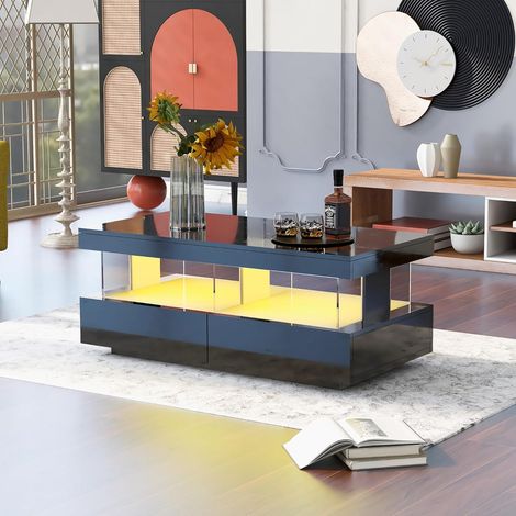 Tables Basses - Table Basse Moderne avec 2 Tiroirs pour Salon, Plateau en Bois Noir, 100×50×40 cm - Noir (1/5)