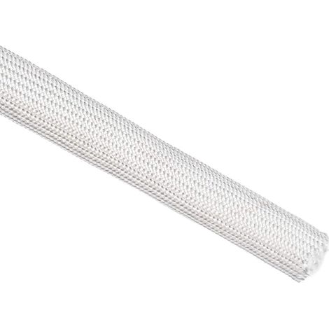 Gaine Isolation Tresse 3.3Pied-14mm Haute Température Fibre Verre Manchon Blanc (1/5)