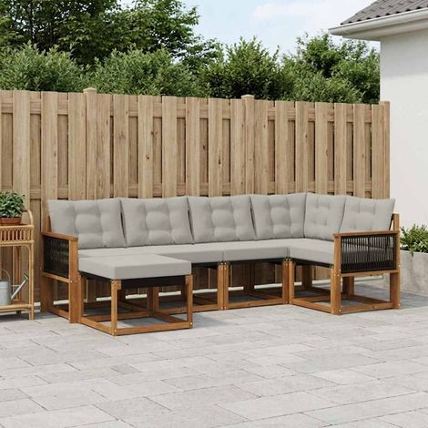 vidaXL Conjunto de sofás de exterior 6 uds. Natural y Gris Claro (1/5)