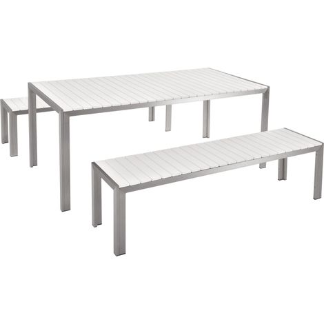 Table de Jardin et 2 Bancs 180 x 90 cm en Bois Synthétique Blanc et Aluminium Nardo (1/5)
