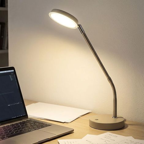 LED Tischleuchte Schreibtischlampe Arbeitszimmer Dimmbar Sand Metall H 53,5 cm (1/5)