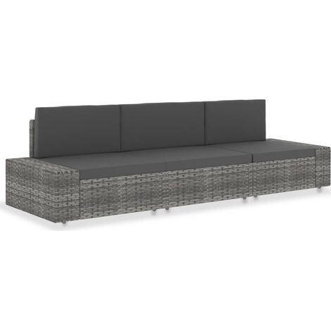 Modulares 3-Sitzer-Sofa Poly Rattan Grau