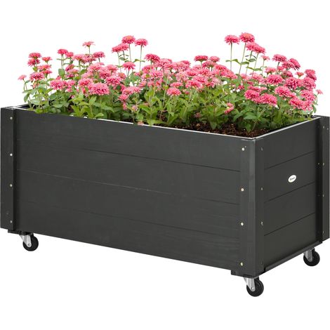 Fioriera da Giardino con Foro di Drenaggio e Rotelle 89x48x47 cm in Legno di Abete Nera (1/5)
