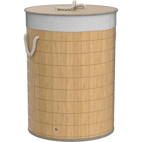 Panier À Linge - Bambou Naturel - Pliable Avec Couvercle Et Sac Intérieur Lavable - Capacité 45 L - Pour Salle De Bain Chambre Ou Buanderie - 1 Pièce (1/5)