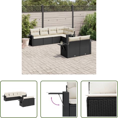 Gartensessel - 7-tlg. Garten-Sofagarnitur mit Kissen Schwarz Poly Rattan (1/5)