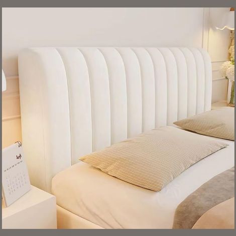 Couvre-tête De Lit Double en Velours pour Tête De Lit, pour Lit Double/Simple, Haute Qualité, Élastique, Anti-Collision Coussin De Dossier (Color : Beige, Size : 200cm(79inch))