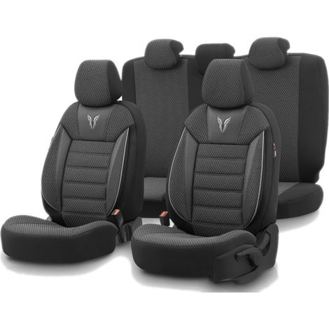 Komplettset: Luxuriöse Polsterung OTOM, Textil mit Kunstleder, TORO SPORT-Design – Schwarz mit grauer Naht, für Vorder- und Rück