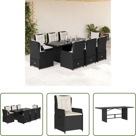 vidaXL Gartentisch -  9-tlg. Garten-Essgruppe mit Kissen Schwarz Poly Rattan (1/5)