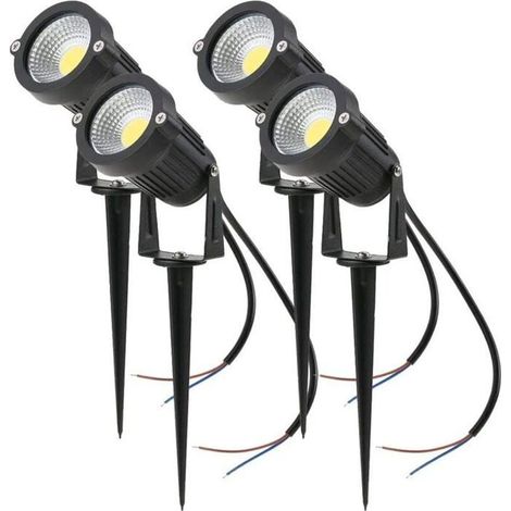 HOXILEELEO - Lot de 4 Spot LED Cob 5W 220V Spots Jardin Orientables avec Piquet Luminaires Extérieur Jardin Terrasse(Blanc Froid) (1/5)