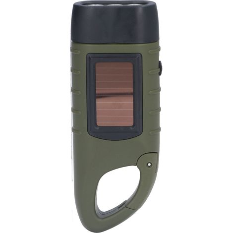 Kurbelbetriebene Solar-LED-Taschenlampe für Wandern, Camping, Überlebenssituationen und Notfälle. (1/5)