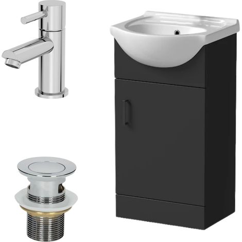 450mm Matt Black Bathroom Vanity Unit Basin Freestanding Malmo Tap & Waste Set (1/5)