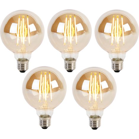 5er Set E27 3-Stufen dimmbar LED Glühbirnen G95 Gold Glas 5W 380lm 2200K