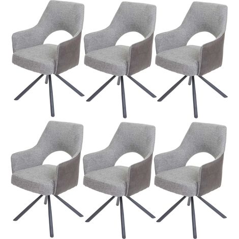Juego de 6 silla de comedor HHG-651, silla de cocina, sillón, posición giratoria automática, tela/textil MVG, gris-gris oscuro