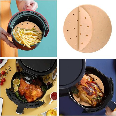 200 pièces Ligneurs pour friteuse à air, papier sulfurisé perforé carré/ronde, 23 cm, anti-graisse, sans contact direct avec la cuve (1/5)