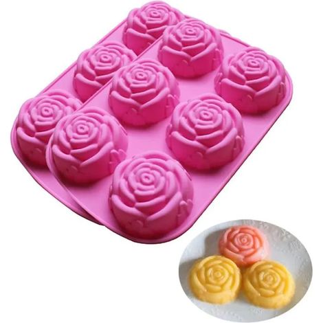 Moule en silicone pour gâteau, gelée, pudding, chocolat, 6 cavités, motif fleur de rose, lot de 2, rose (1/5)