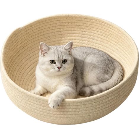 Instinct Korb für Katzen Rund Baumwollseil Kratzfest Waschbar  Handgewebter Katzenkorb für Wohnzimmer, Balkon, Tierhandlung, Fensterbank, Bett, Couch, Auto (1/5)