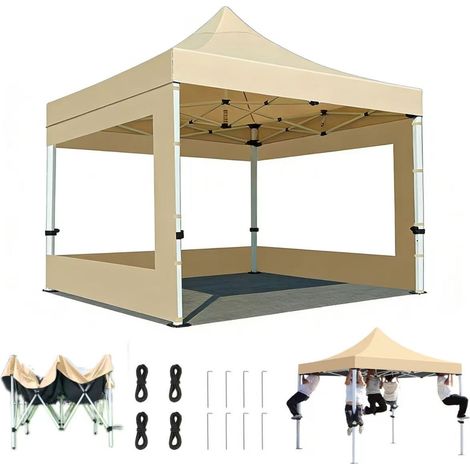 Auvent pop-up automatique, tente portable avec 3 parois latérales, adaptée au camping en plein air et à une utilisation à la plage, 2,52,5m. (1/5)