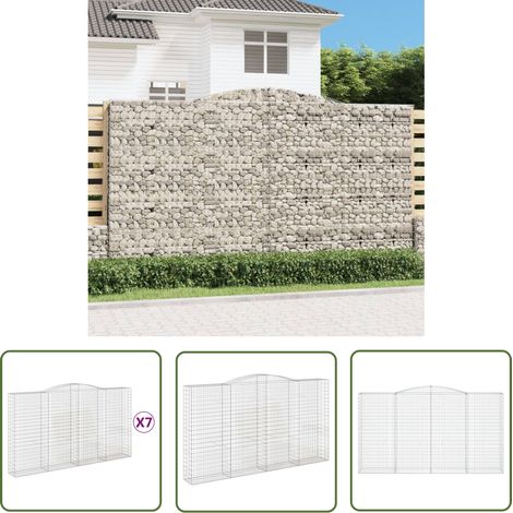 The Living Store Gabionen mit Hochbogen 7 Stk. 400x50x220/240cm Verzinktes Eisen - Gabionen - Gabionenwände - Gartendeko - Gartenzubehör - Zaun (1/5)